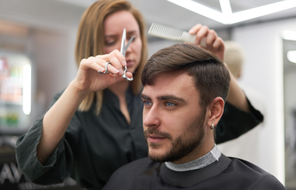 Close-up images of neatly styled individuals, highlighting subtle makeup, groomed facial hair, and tidy hairstyles.